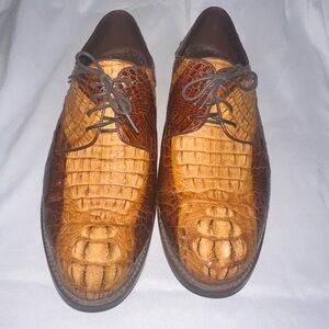 Vintage lace up Brown Genuine Crocodile Men's Shoes size 12 with belt size 38